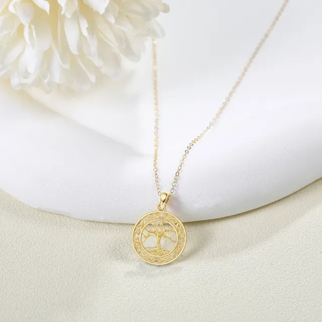 14K Gold Tree Of Life & Circle Pendant Necklace-2