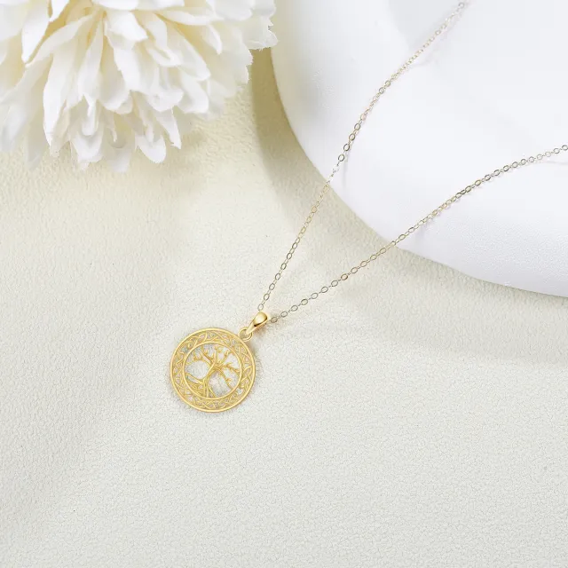 Collier en or 14K avec pendentif arbre de vie et cercle-3