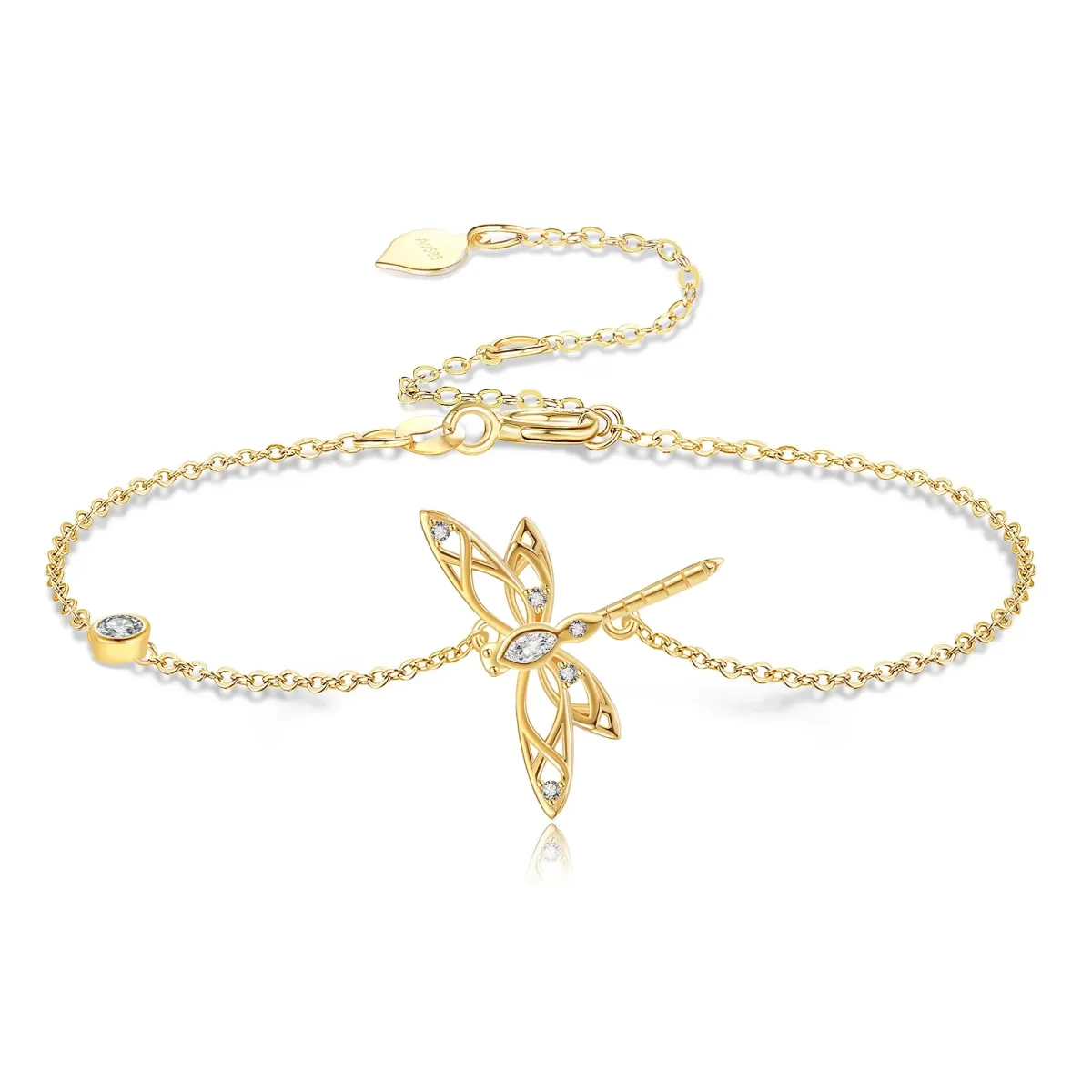 Bracelet en or 14K avec pendentif libellule en zircon cubique-1