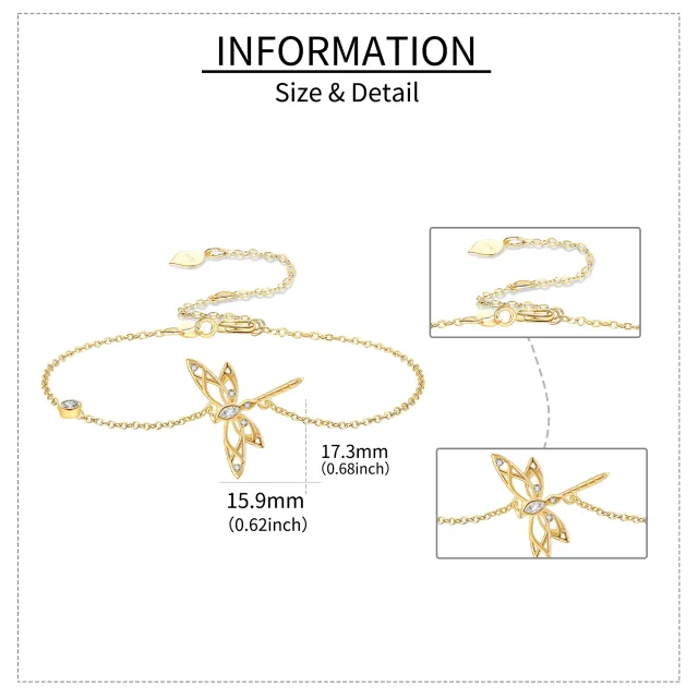 14K Gold Cubic Zirconia Dragonfly Pendant Bracelet-3