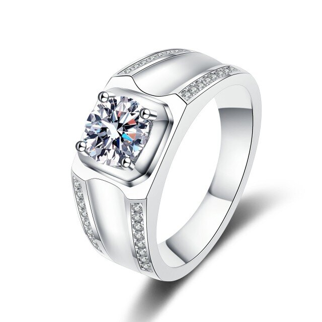 Sterling Silver Circular Shaped Moissanite Engagement Ring for Men-1