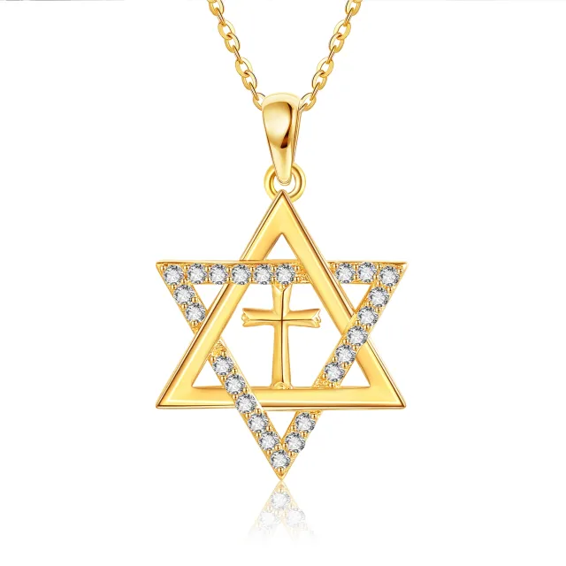 14K Gold Cubic Zirconia Cross & Star Of David Pendant Necklace-0
