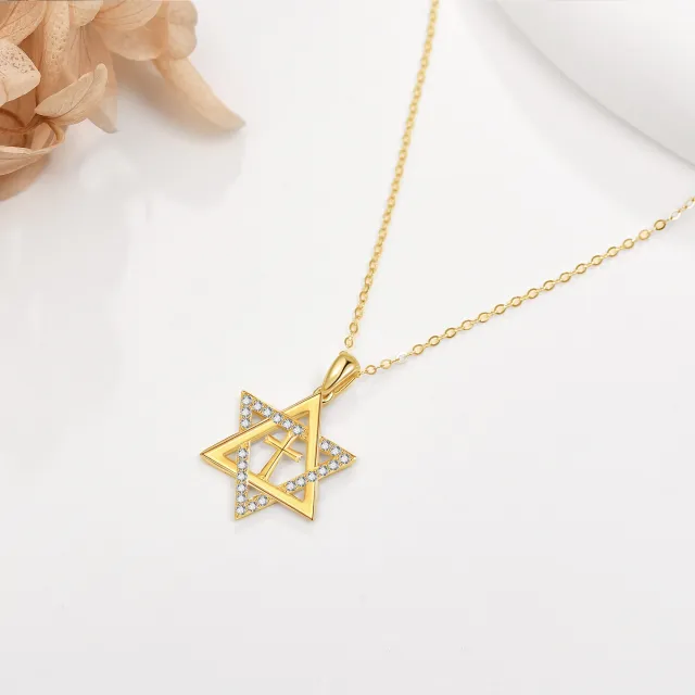 14K Gold Cubic Zirconia Cross & Star Of David Pendant Necklace-2