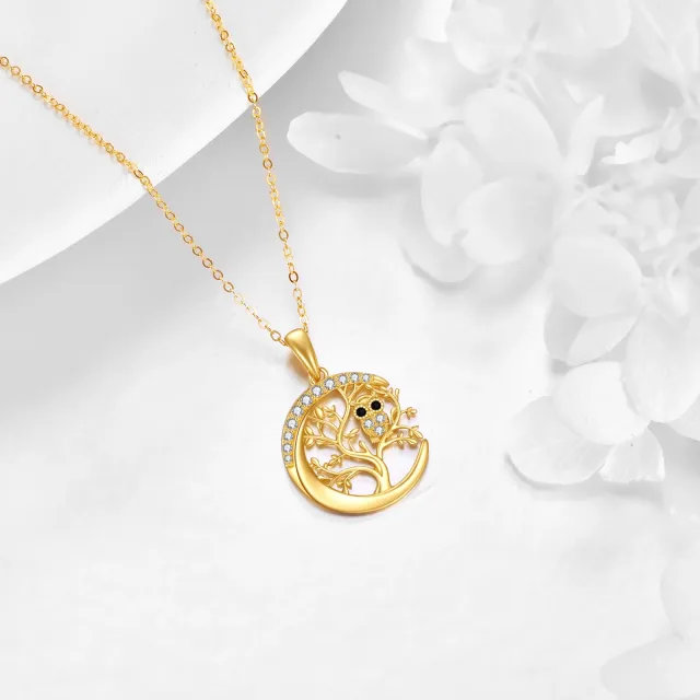 14K Gold Cubic Zirconia Owl & Tree Of Life & Moon Pendant Necklace-2