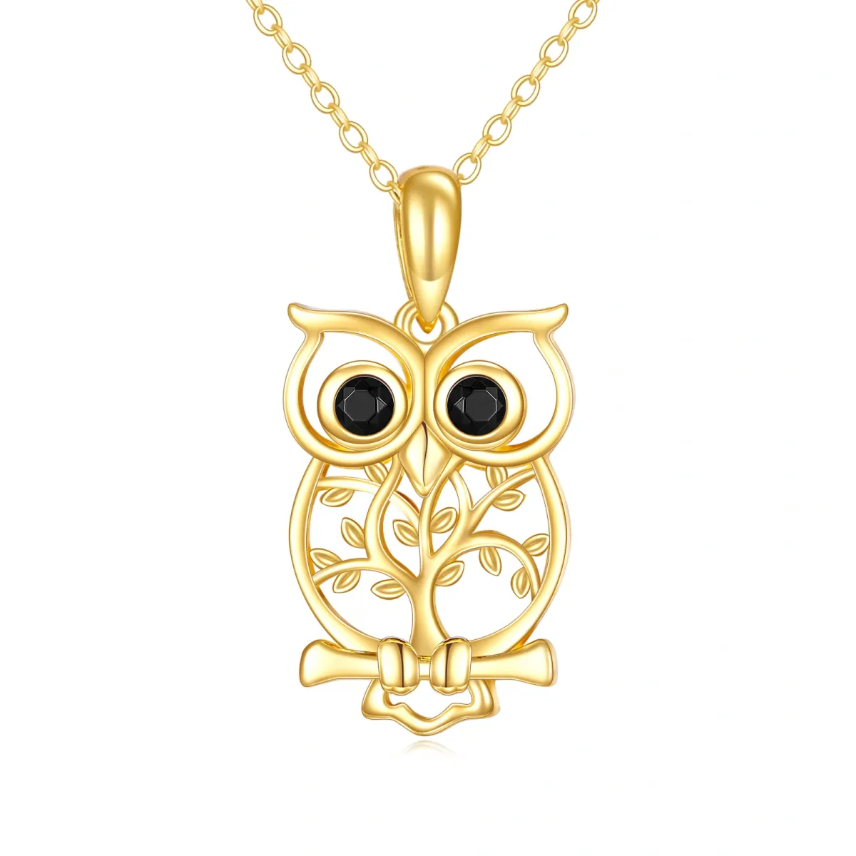 14K Gold Owl Pendant Necklace-1