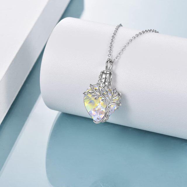 Plata de ley Corazón de cristal Árbol de la Vida y Corazón Urna collar-1