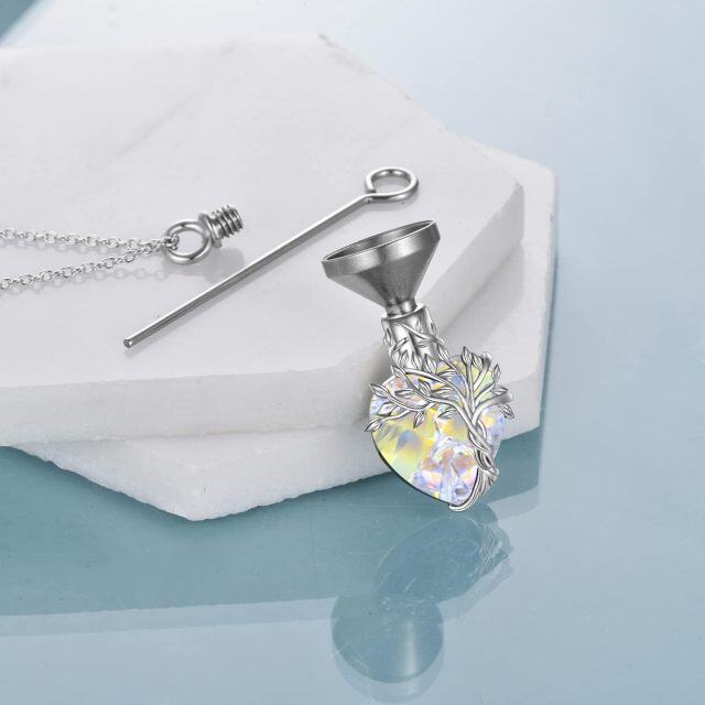 Plata de ley Corazón de cristal Árbol de la Vida y Corazón Urna collar-3