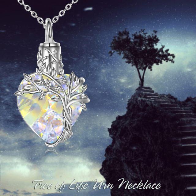 Plata de ley Corazón de cristal Árbol de la Vida y Corazón Urna collar-4