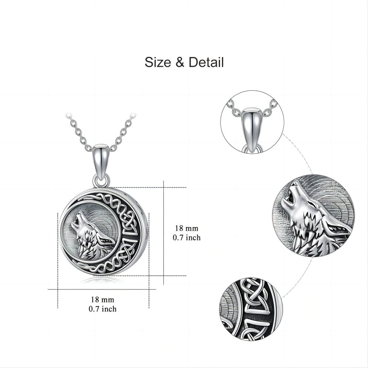 Sterling Silver Wolf & Celtic Knot & Round Urn Necklace for Ashes with Engraved Word for Men-1