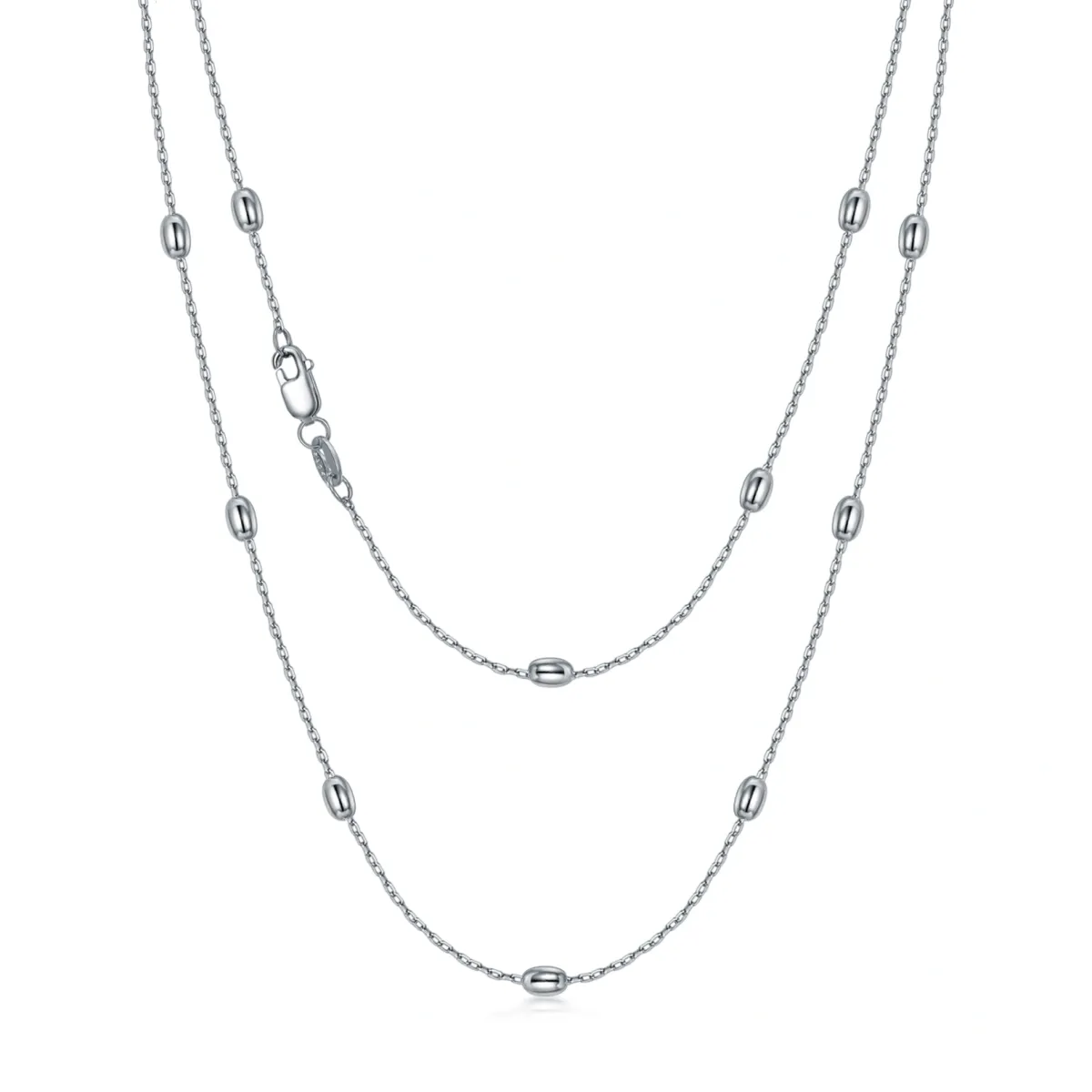 Sterling Silver Bead Bead Station chain Necklace-1