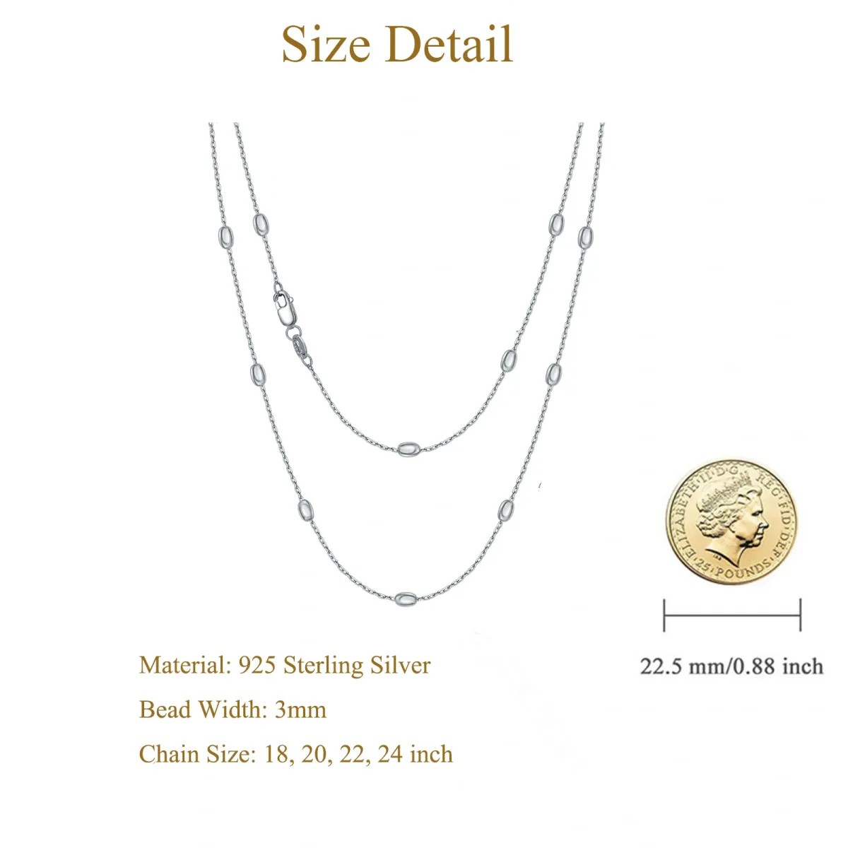 Sterling Silver Bead Bead Station chain Necklace-6
