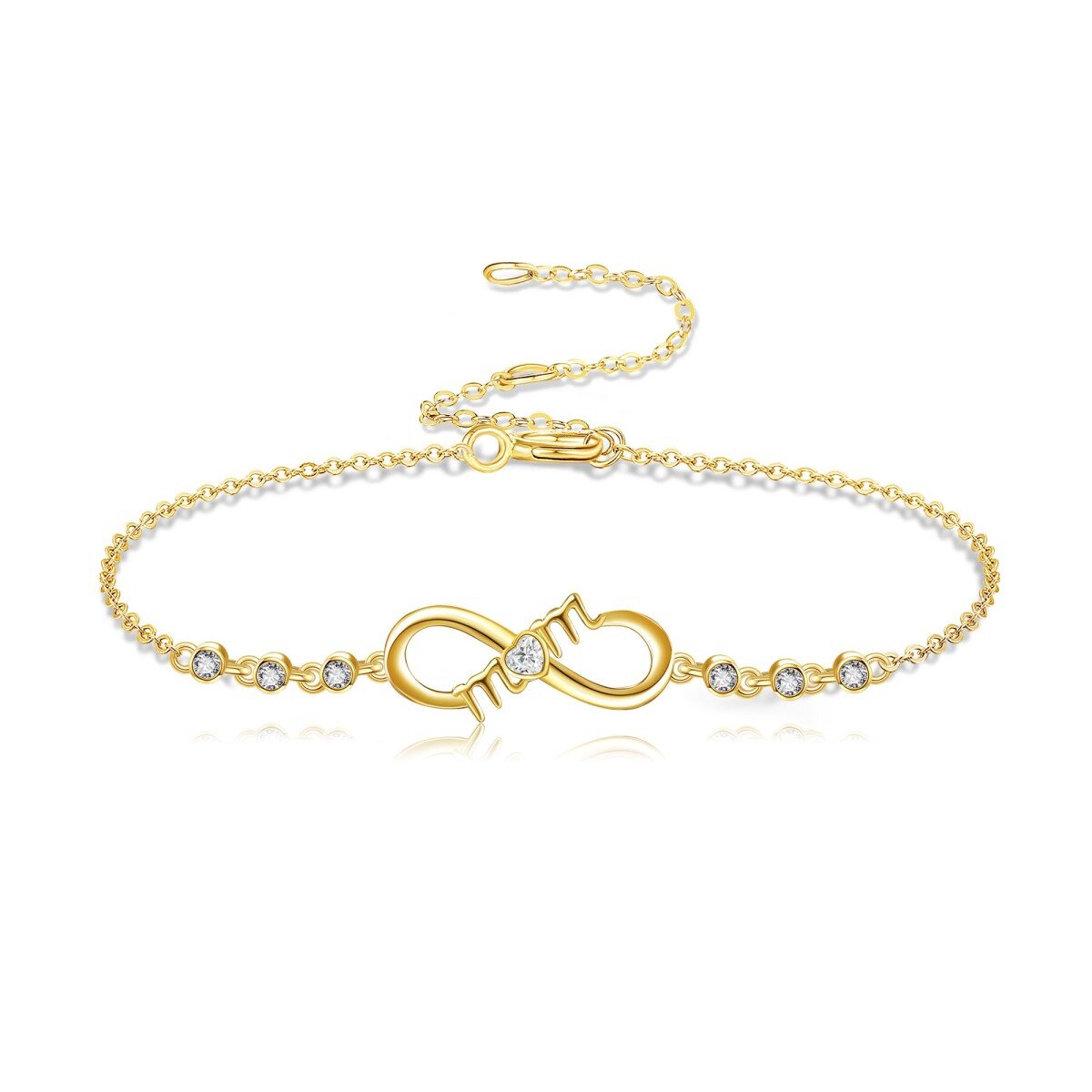 Bracelet pendentif symbole infini en or 14 carats avec zircone cubique de forme circulaire-1