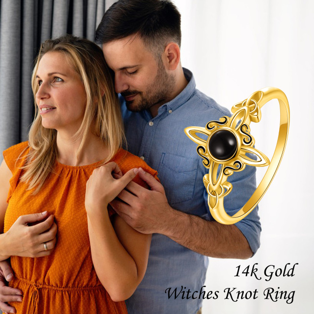 14K Gold Agate Celtic Knot Ring-4