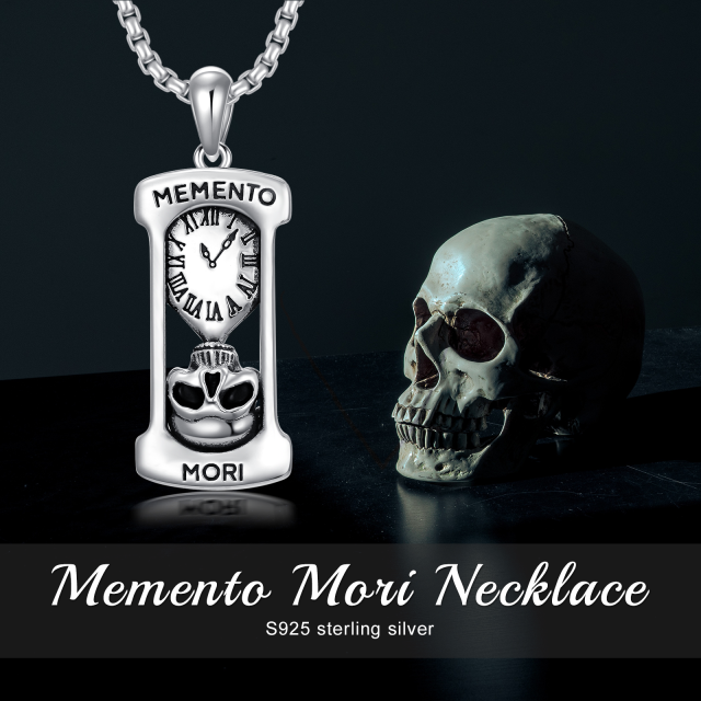 Sterling Silver Hourglass & Skull Pendant Necklace with Engraved Word-4
