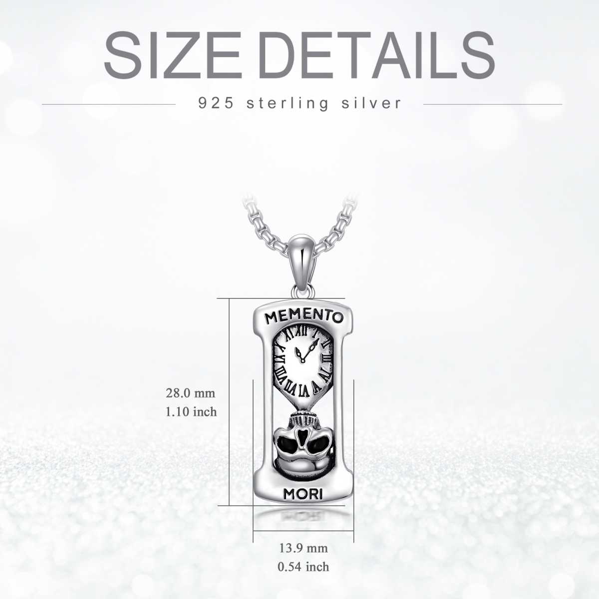 Sterling Silver Hourglass & Skull Pendant Necklace with Engraved Word-6