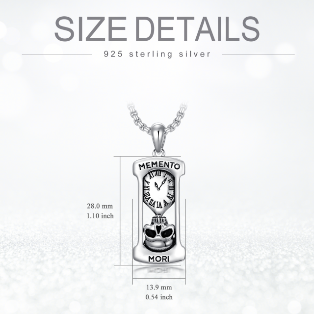 Sterling Silver Hourglass & Skull Pendant Necklace with Engraved Word-5