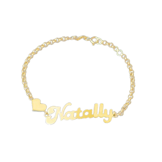 Pulsera Colgante Corazón con Nombre Personalizado en Oro de 10K