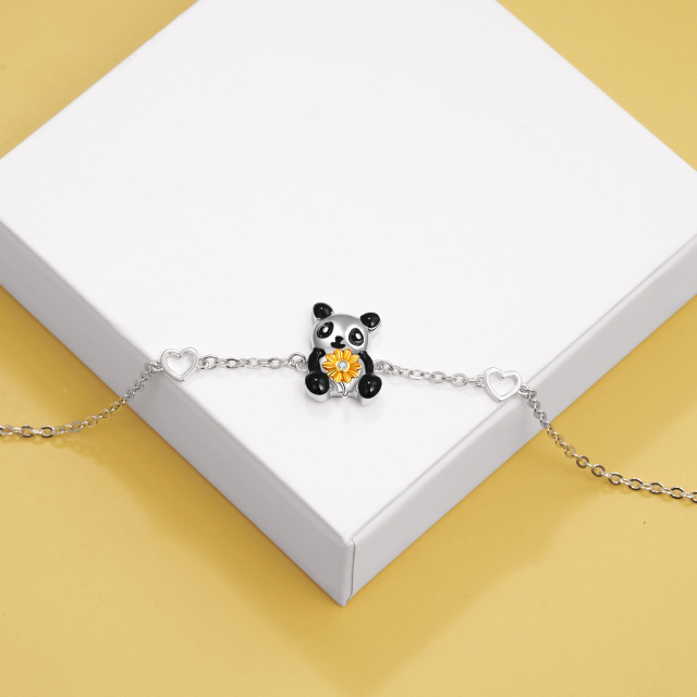 Bracelet en argent sterling avec pendentif en forme de cœur et de tournesol en forme de panda et de zircone cubique bicolore-2
