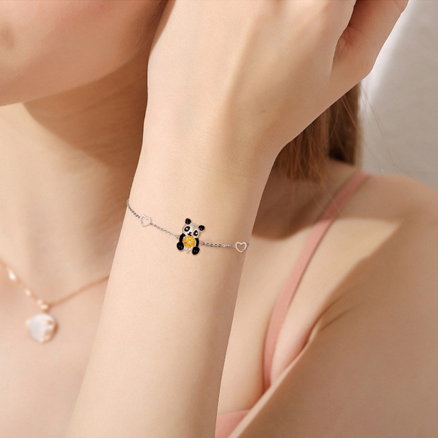 Zweifarbiges Armband aus Sterlingsilber mit kreisförmigem Panda- und Sonnenblumen-Herzanhänger und Zirkonia-1