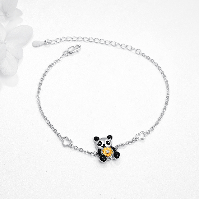 Bracelet en argent sterling avec pendentif en forme de cœur et de tournesol en forme de panda et de zircone cubique bicolore-3