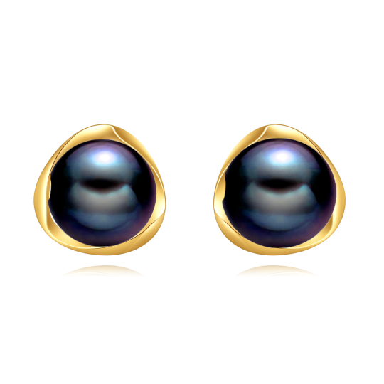 Boucles d'oreilles à tige en or 14 carats avec perles rondes noires