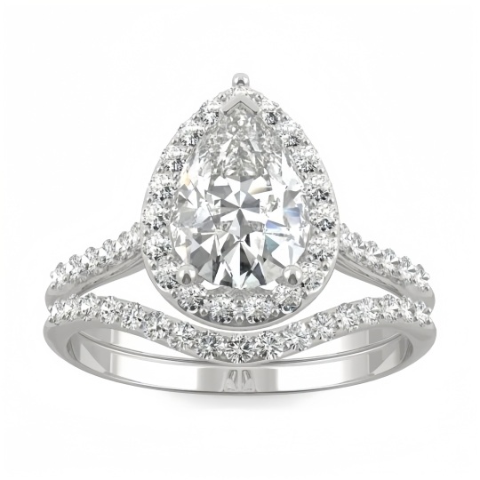 Sterling Silver Pear Shaped Moissanite Drop Shape Engagement Ring