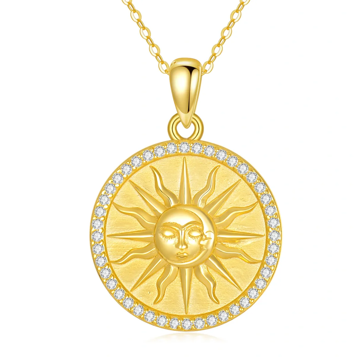 Collier en argent sterling et plaqué or jaune avec pendentif lune et soleil en zircon de f-1