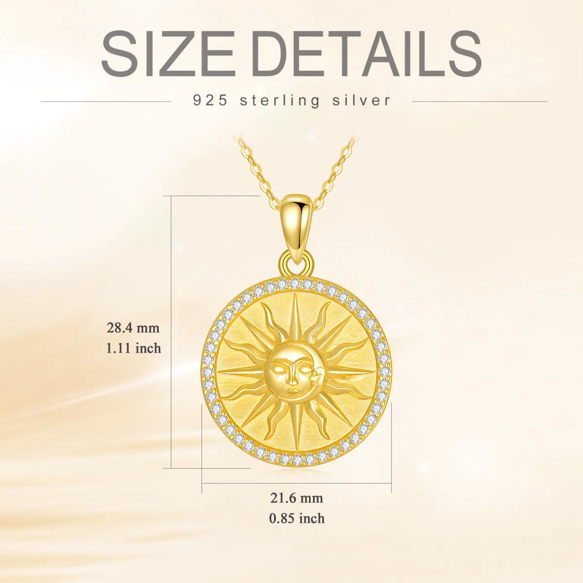 Sterling Silver with Yellow Gold Plated Circular Shaped Zircon Moon & Sun Pendant Necklace-5