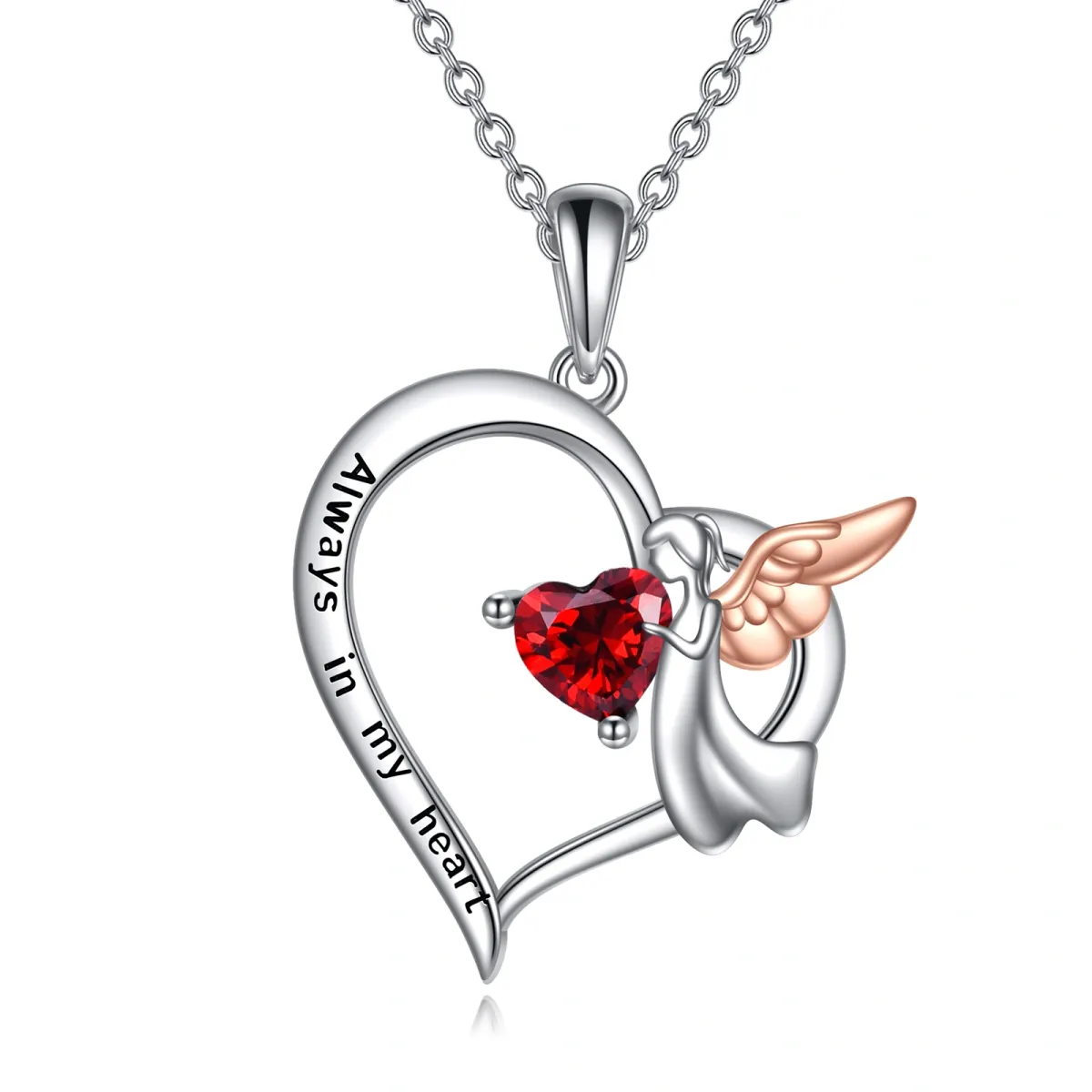 Sterling Silver Heart Shaped Zircon Heart Pendant Necklace with Engraved Word-1