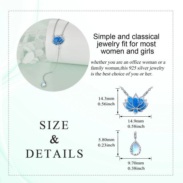 Colar com pingente de lótus em prata esterlina com pedra da lua-4