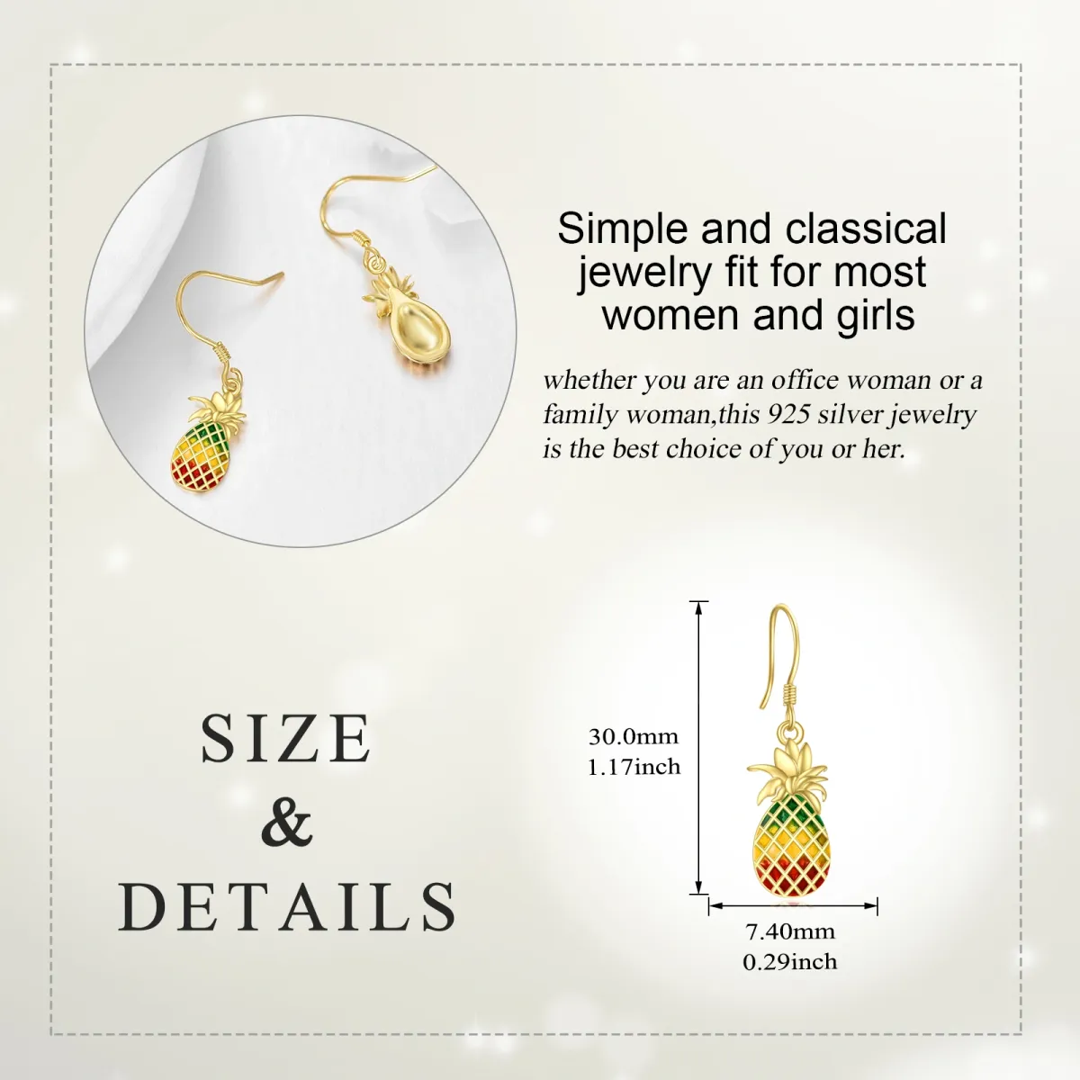 Sterling Silver Pineapple Drop Earrings-5