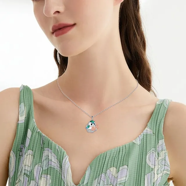 Halskette mit Eulen- und Rosenanhänger aus Sterlingsilber-1