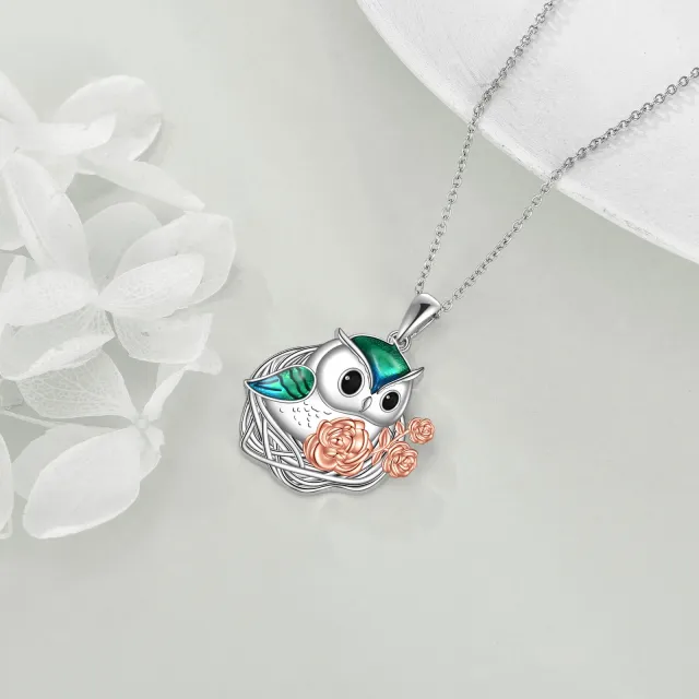 Collier pendentif hibou rose en argent sterling-2