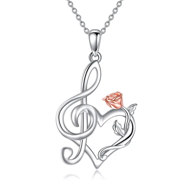 Sterling Silver Two-tone Rose Pendant Necklace-0