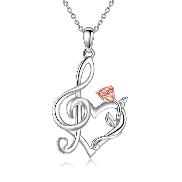 Collier en argent sterling avec pendentif rose bicolore-0