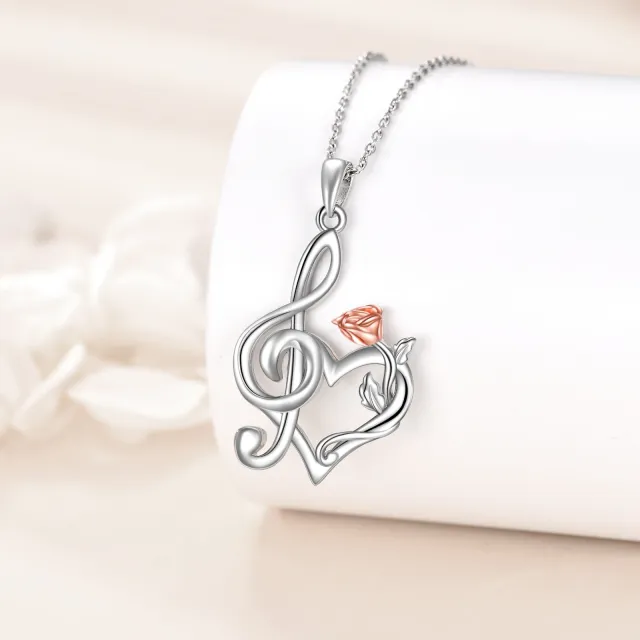 Collier en argent sterling avec pendentif rose bicolore-2