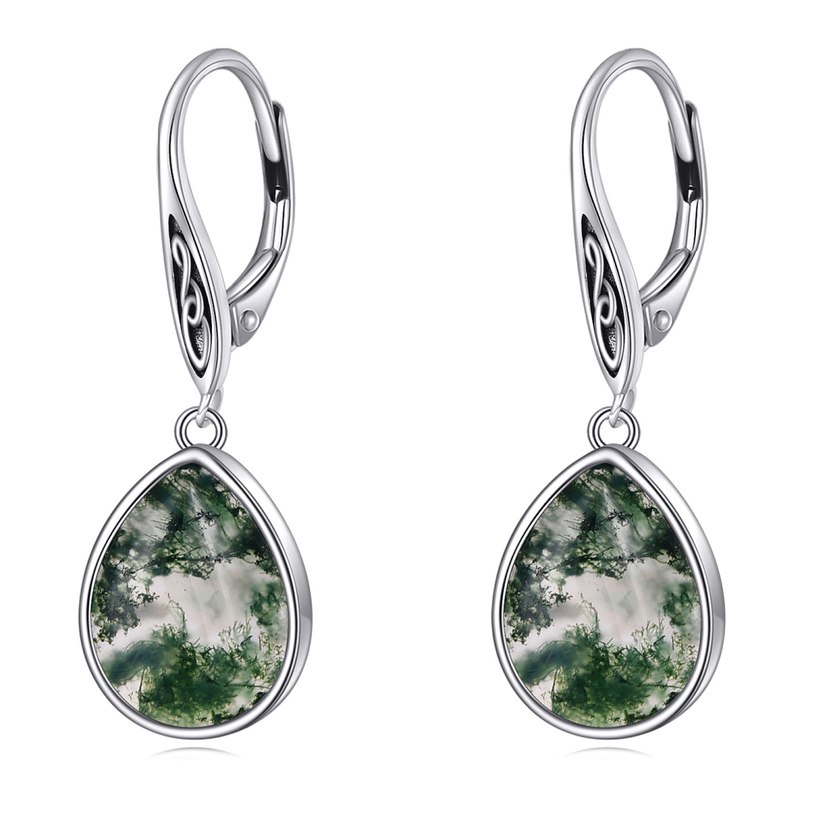 Boucles d'oreilles dormeuses en forme de goutte d'agate en argent sterling-1