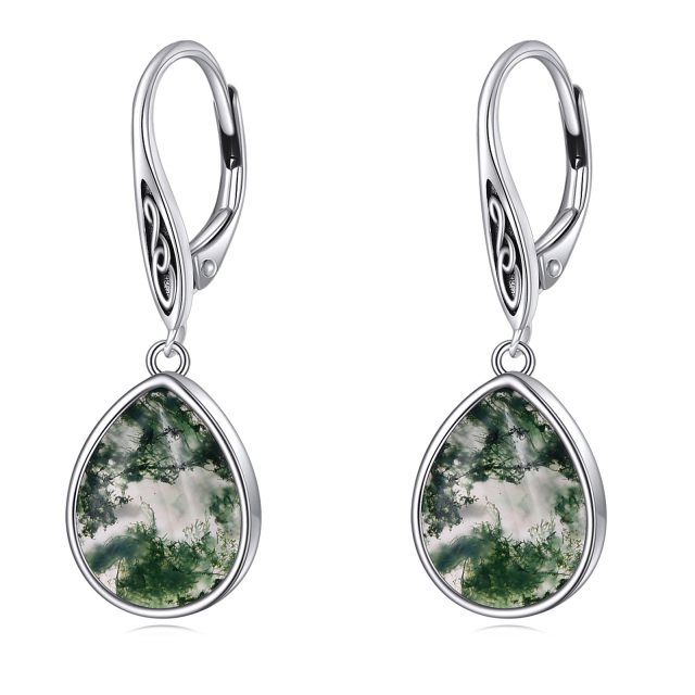 Boucles d'oreilles dormeuses en forme de goutte d'agate en argent sterling-0