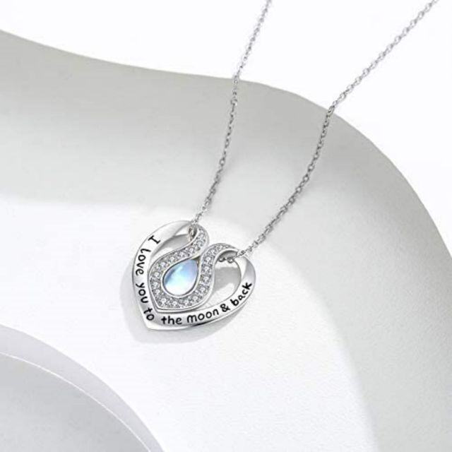 Sterling Silver Pear Shaped Moonstone Heart Pendant Necklace with Engraved Word-2