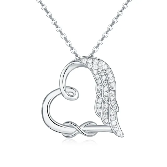 Collier en argent sterling avec pendentif en zircon cubique en forme d'aile d'ange et de c-0