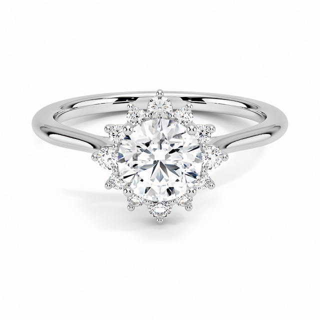 Sterling Silver Circular Shaped Moissanite Wildflowers Engagement Ring-1