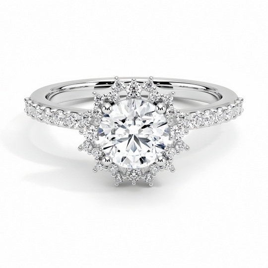 Sterling Silver Circular Shaped Moissanite Wildflowers Engagement Ring