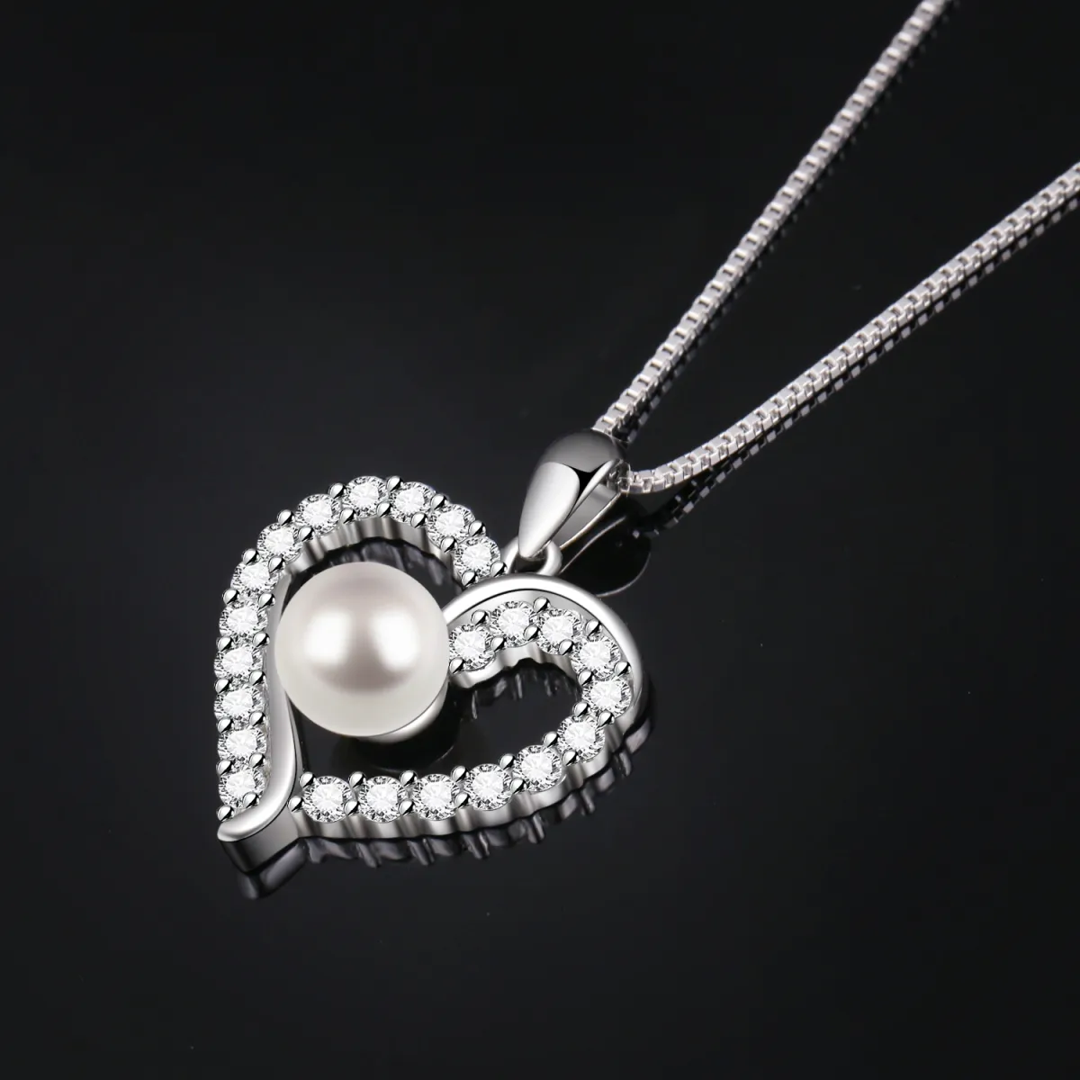 Sterling Silver Circular Shaped Pearl Heart Pendant Necklace-4