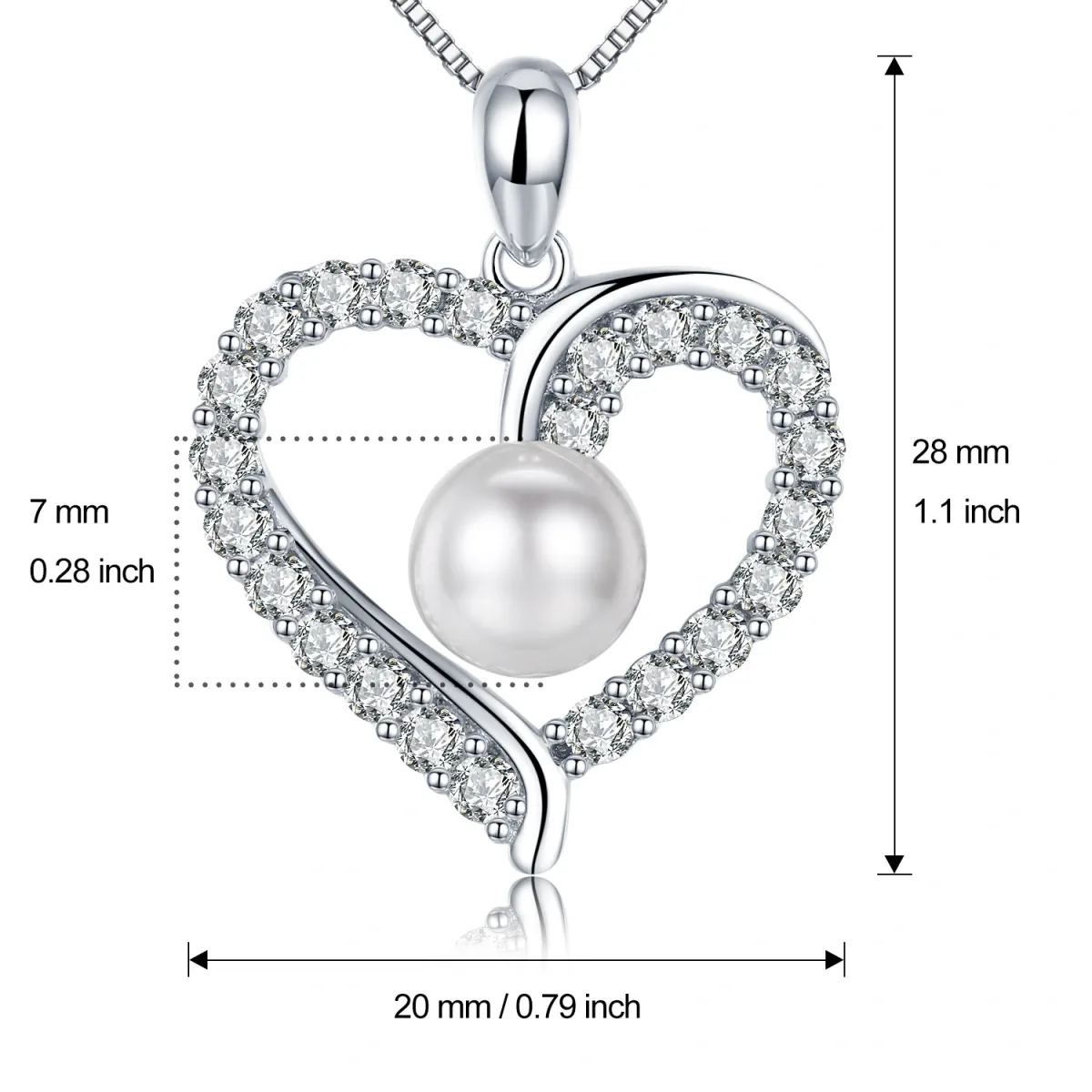 Sterling Silver Circular Shaped Pearl Heart Pendant Necklace-5