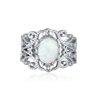 wholesale S925 Sterling Silver Opal Wedding Band Ring-