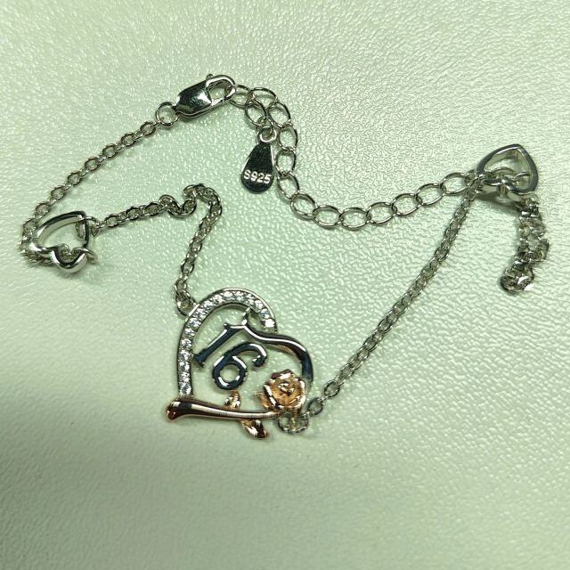 Pulseira de prata esterlina com dois tons de rosa e pingente de coração-1