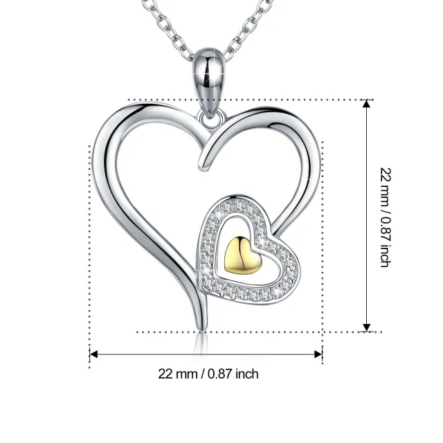 Sterling Silver Two-tone Circular Shaped Cubic Zirconia Heart & Heart With Heart Pendant Necklace-3