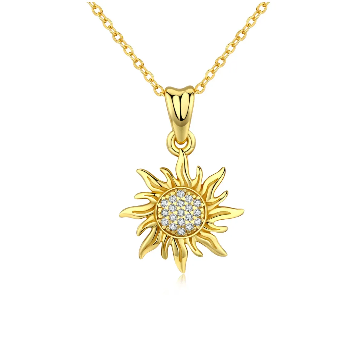 Sterling Silver with Yellow Gold Plated Circular Shaped Zircon Sunflower Pendant Necklace-1
