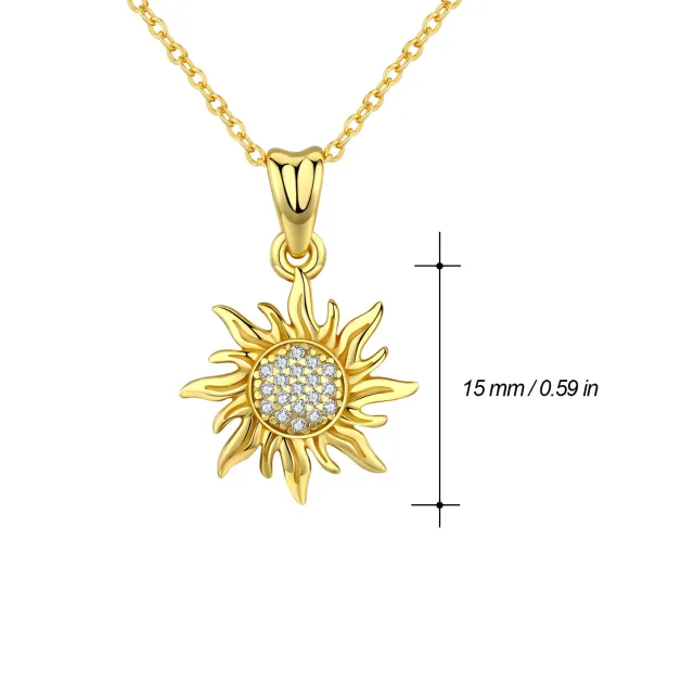 Sterling Silver with Yellow Gold Plated Circular Shaped Zircon Sunflower Pendant Necklace-3