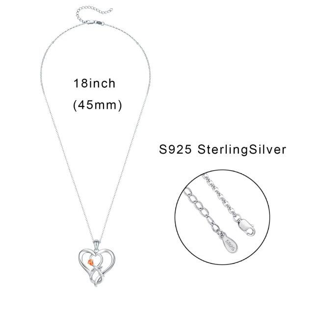 Sterling Silver Two-tone Rose & Heart Pendant Necklace-2